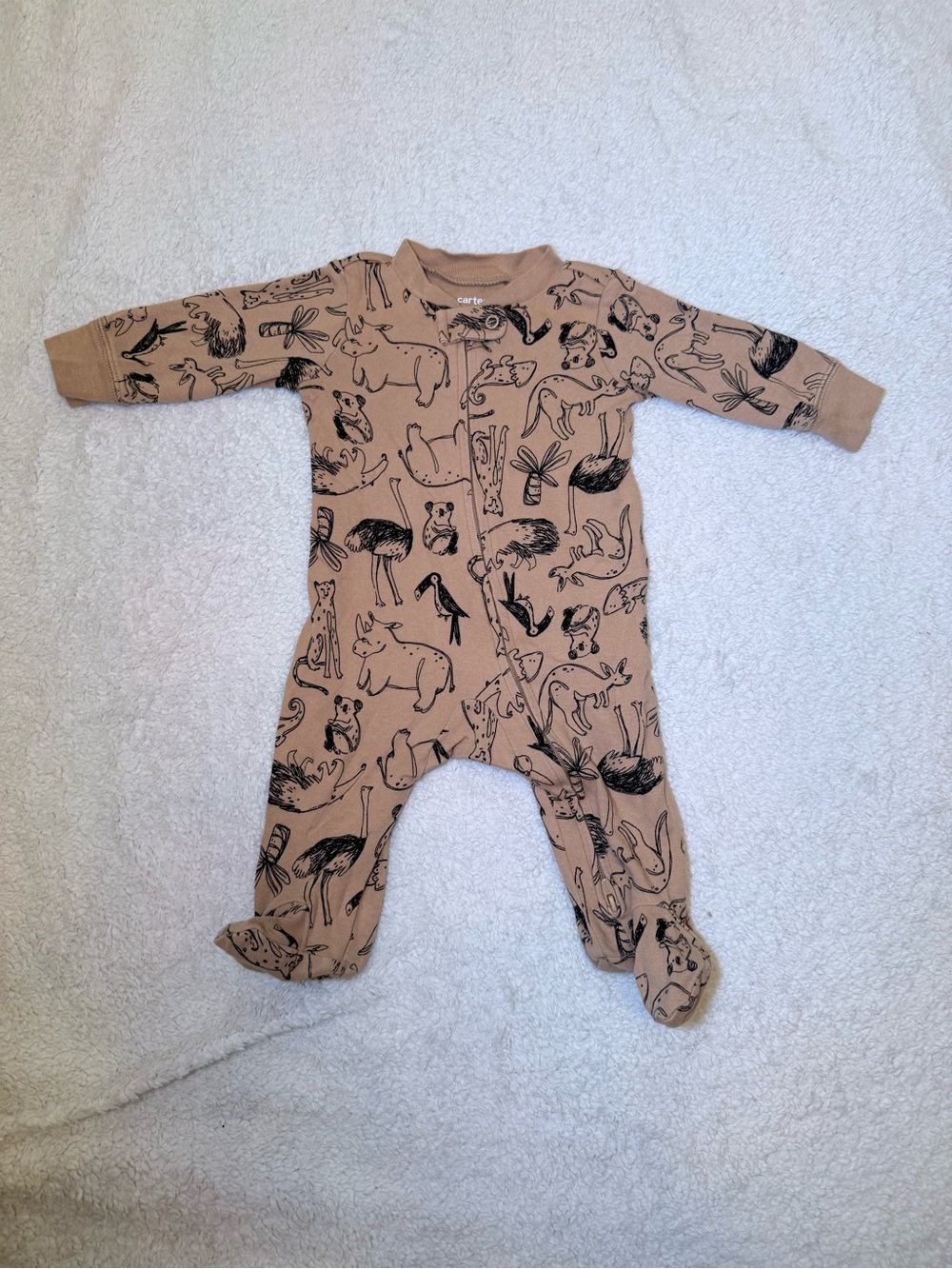 Carter's Tan Footed One-Piece with Black Animal Sketches